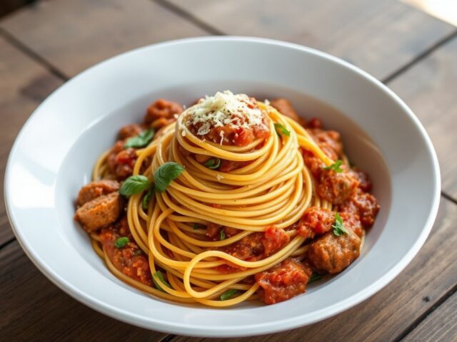 Spaghetti met ragû van Italiaanse worstjes