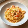 Spaghetti met roze garnalen