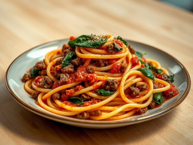 Spaghetti met spinazie