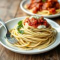 Spaghetti met spinazie à la crème en Boursin