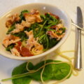 Spaghetti met spinazie, zalm en boursin