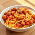 Spaghetti met uiengehaktballetjes