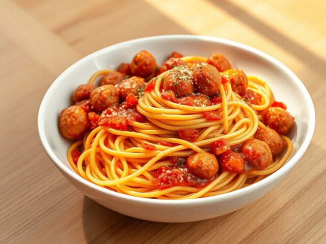 Spaghetti met uiengehaktballetjes