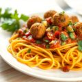 Spaghetti met Valessballetjes in italiaanse groentensaus