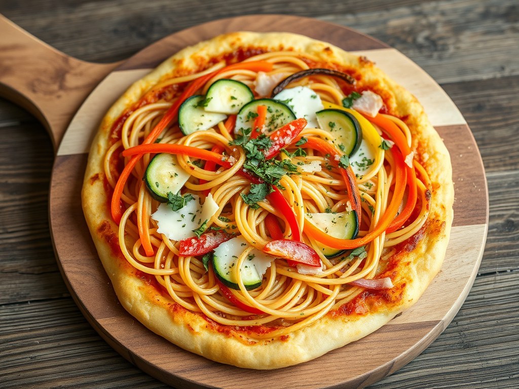 Spaghettipizza, AI-gegenereerde illustratie