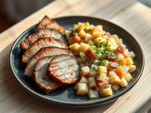 Speklapjes van de bbq met Hollandse huzarensalade
