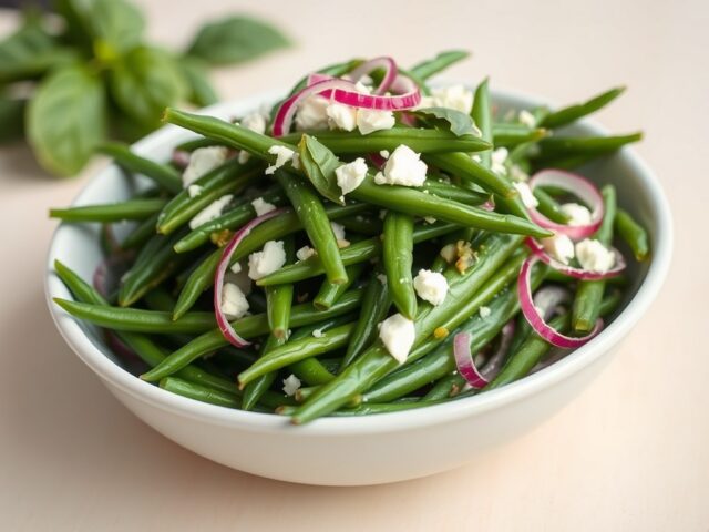 Sperziebonensalade met feta en basilicum