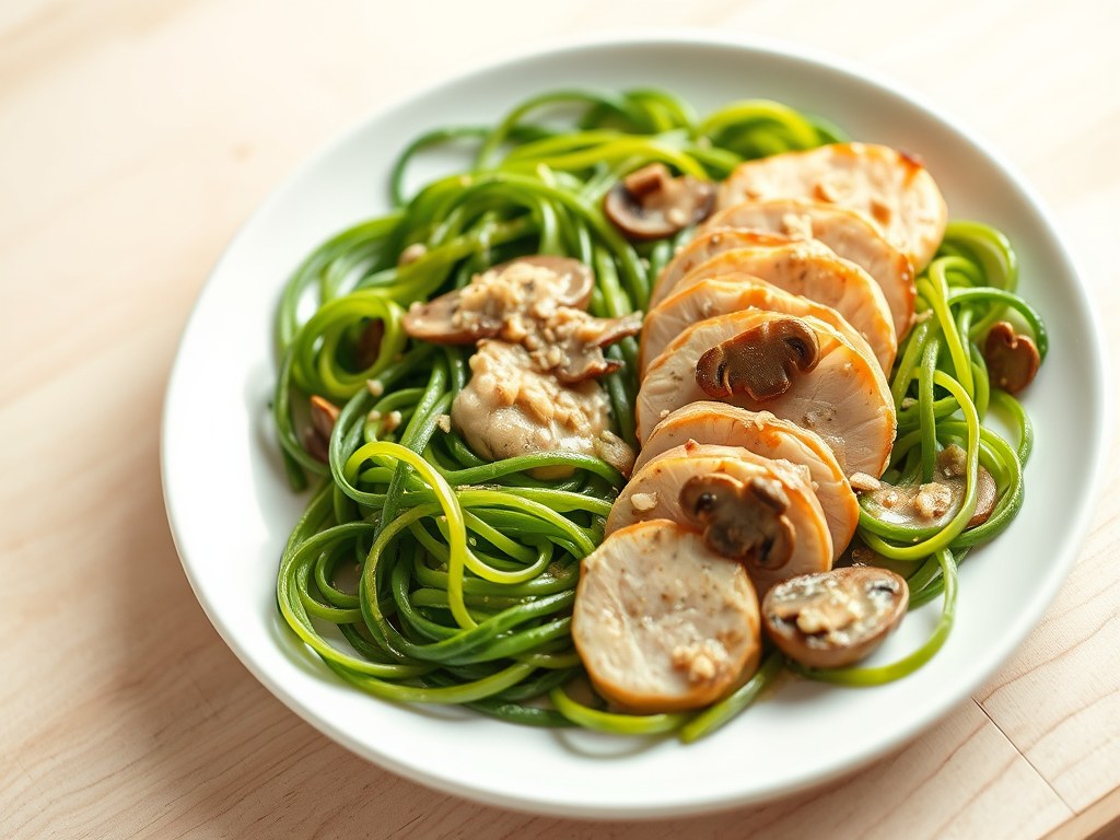 Spinaziepasta met kip in parmaham, AI-gegenereerde illustratie