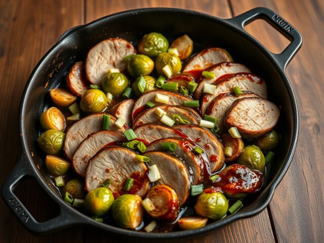 Spruitjes met varkenshaas uit 1 pan