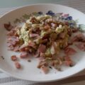 Stamppot prei met ham en oesterzwammen