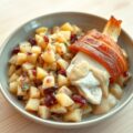 Stamppot rode kool met vispakketjes in mosterdsaus