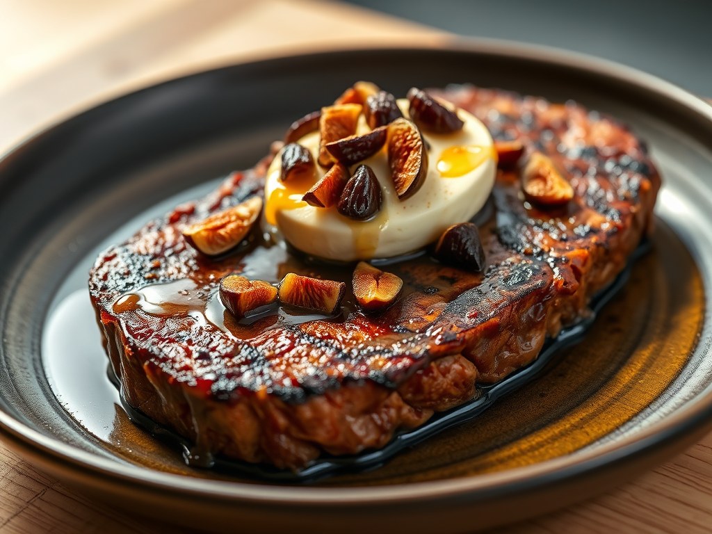 Steak met Roquefort-Vijgen-Boter, AI-gegenereerde illustratie