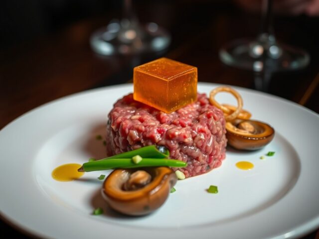 Steak tartare met lauwwarme gelei van Westmalle,