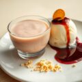 Stoofperenmousse met in amandel gepaneerde ijsboll