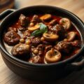 Stoofpotje van bieflapjes in stroganoffsaus