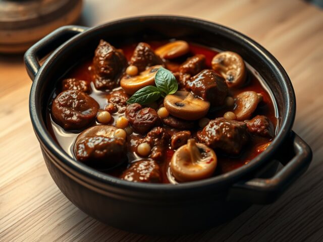 Stoofpotje van bieflapjes in stroganoffsaus