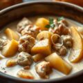 Stoofpotje van kip met peren en kokosmelk