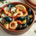 Stoofpotje van schelp en schaaldieren met artisjok