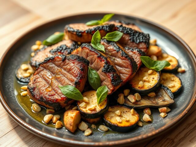 Struisvogel filet medaillons met pistache noten