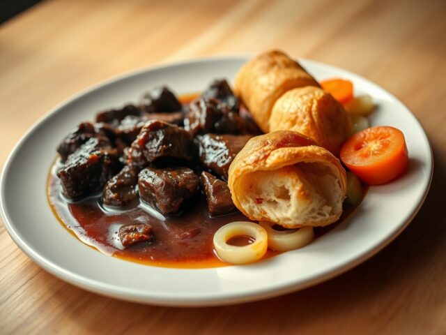 Sukadelappen met kroket van rode biet en aardappel