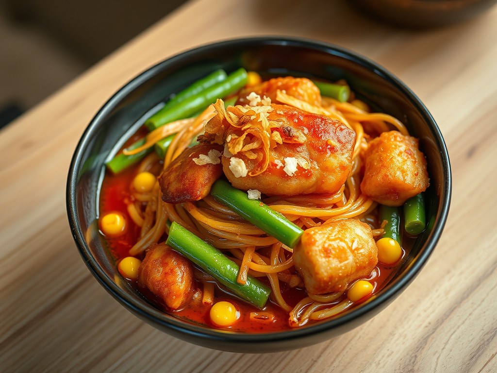 Sweet en Sour mie met krokante vis, AI-gegenereerde illustratie
