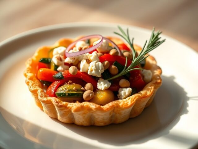 Taartje met courgette- en paprikaratatouille en ge