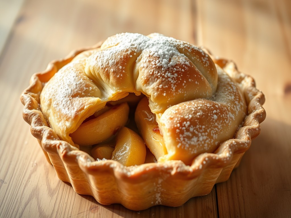 Taartje met een dakje: Engelse apple pie:, AI-gegenereerde illustratie