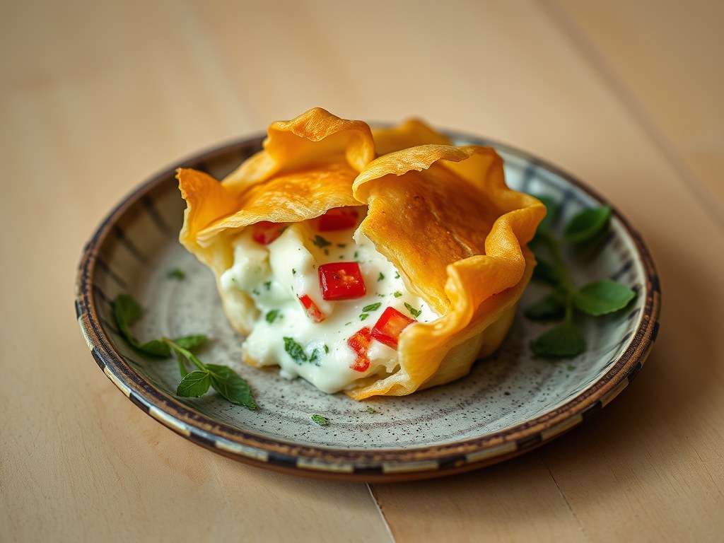 Taartje van Feta-Kaas in phyllo-Deeg, AI-gegenereerde illustratie