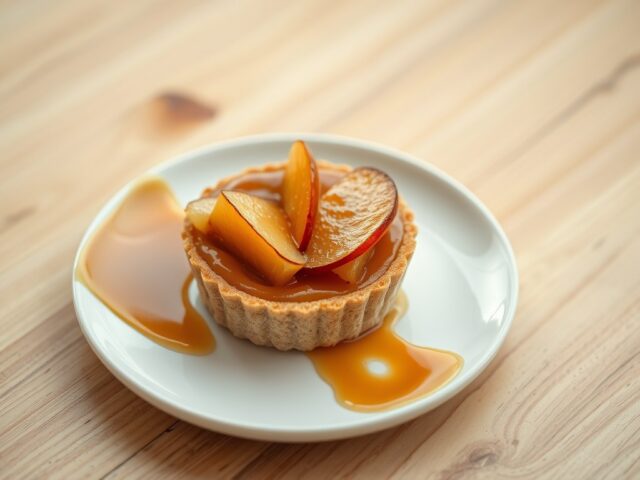 Taartje van karamel en geflambeerde appeltjes