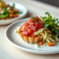 Taartje van rauwe tonijn op een Japanse salade