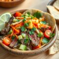 Tacobowls met biefstuk, oude kaas en een frisse salade