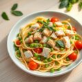 Tagliatella met gerookte forel, doperwten (zie opm