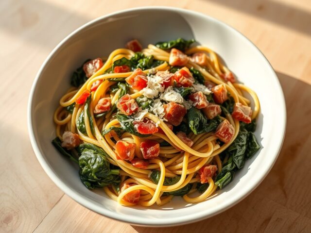 Tagliatella met spinazie en spekjes