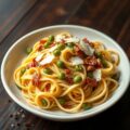 Tagliatelle met pancetta en bonen