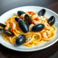Tagliatelle met saffraan en zeebanket: