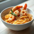 Tagliatelle met scampi in paprikasaus
