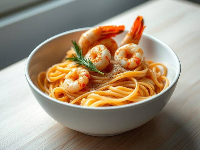 Tagliatelle met scampi in paprikasaus