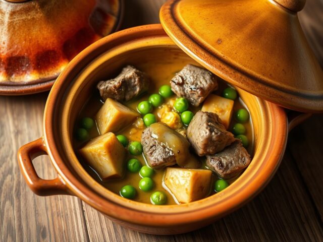 Tajine van kalfsvlees met artisjokken en erwten