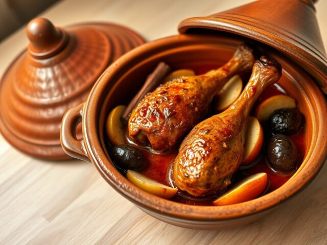 Tajine van kip, appels en pruimen