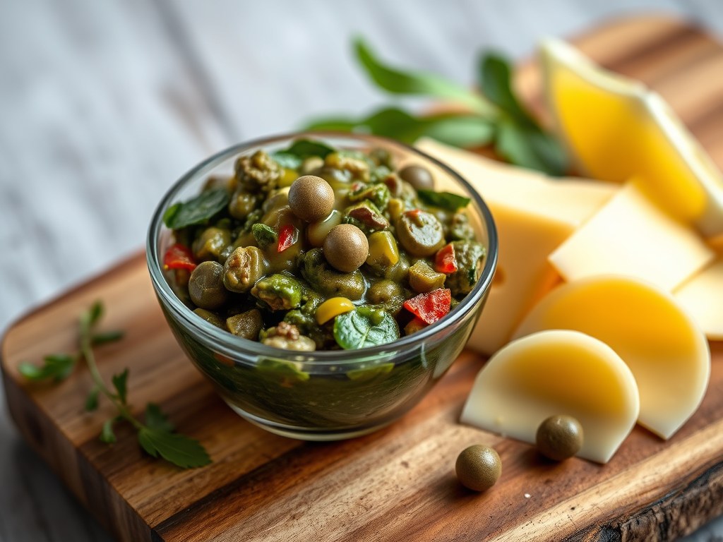 Tapenade met verse artisjokken, AI-gegenereerde illustratie