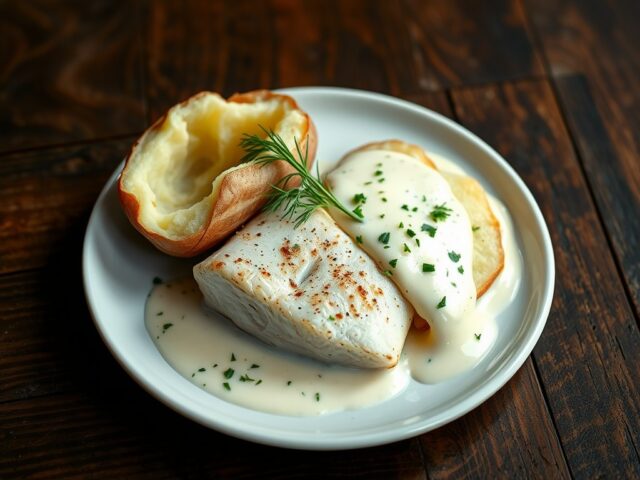 Tarbot met gepofte aardappel en beurre blanc