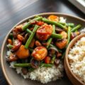 Teriaki Kip Wok met Basmati rijst sperziebonen