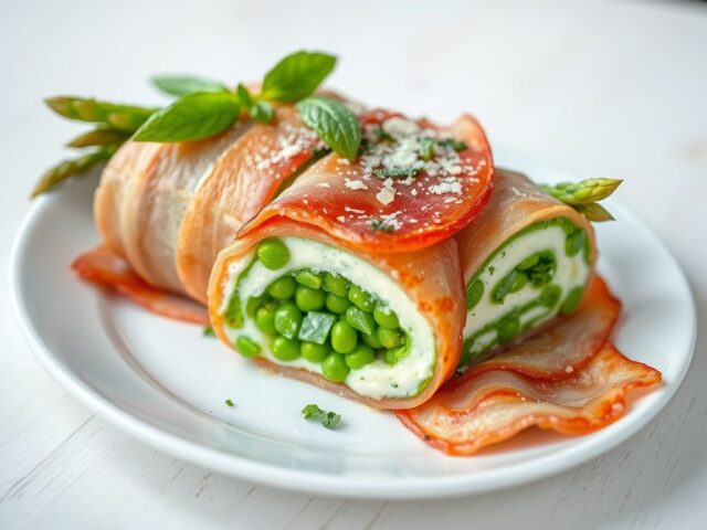 Terrine van asperges en erwten met spek en munt