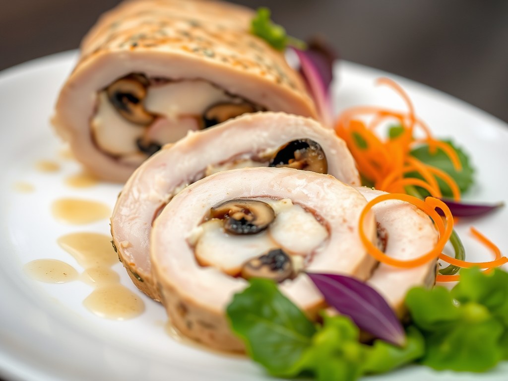 Terrine van parelhoen gevuld met champignons, AI-gegenereerde illustratie