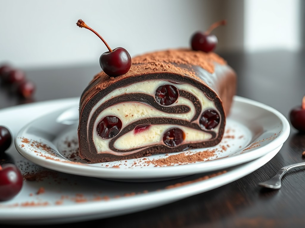 Terrine van witte en pure chocolade en kersen, AI-gegenereerde illustratie
