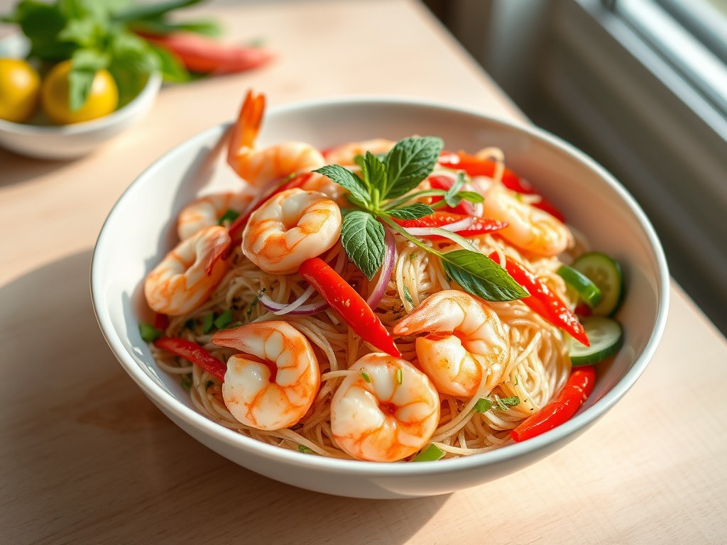 Thaise feestsalade, AI-gegenereerde illustratie