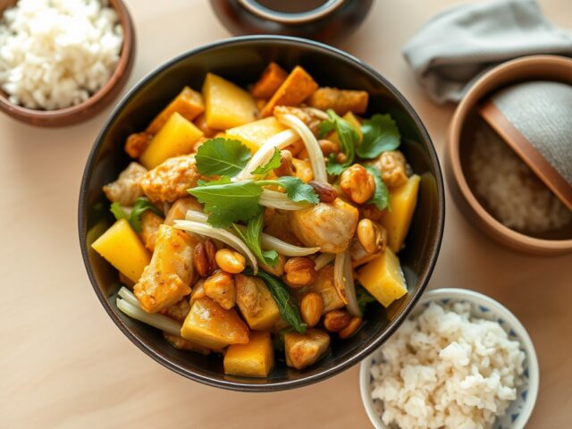 Thaise kalkoenwok met witloof en kleefrijst