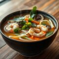 Thaise noedelsoep met groenten en garnalen