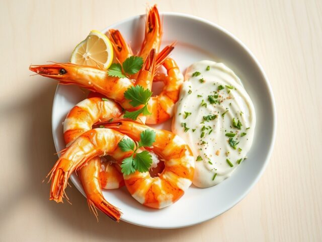 Tijger Garnalen met Knoflook-Koriander-Gember-Mayo