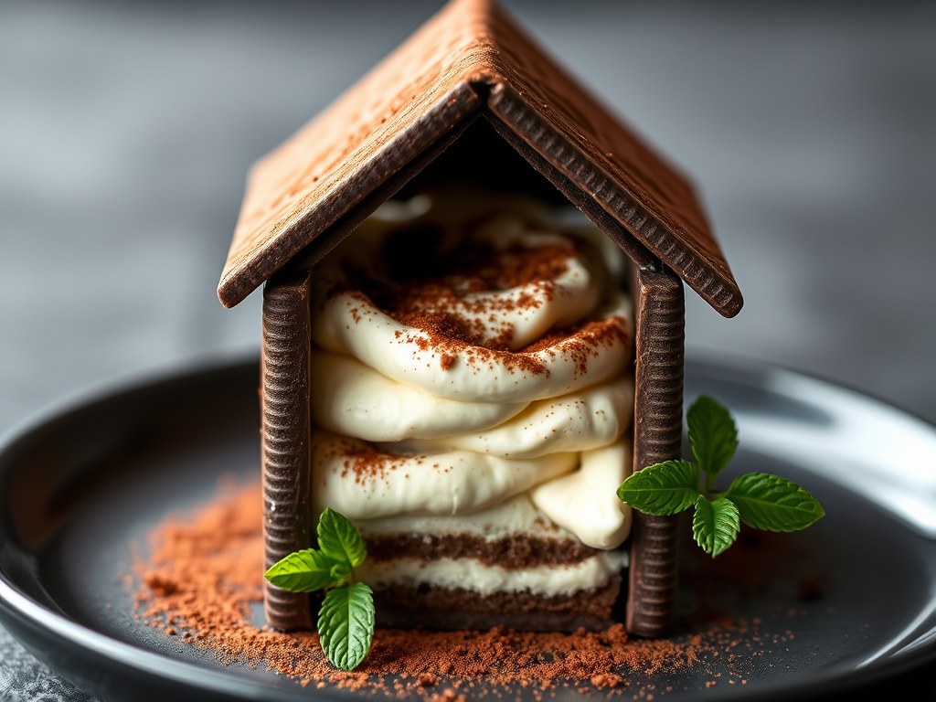 Tiramisu in een huisje van after eight, AI-gegenereerde illustratie